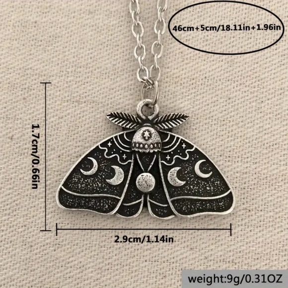 Celestial Moth Pendant Necklace • Moon Phase Boho Goth Jewelry - Picture 4 of 4